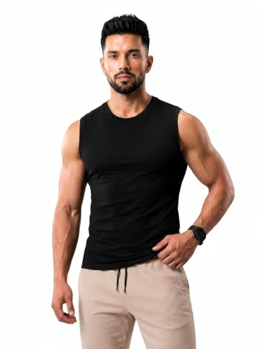 Image of CHKOKKO Gym Sleeveless T Shirt for Men Workout Compression Tanktop Sando Cut Sleeves Tees Gym Vest for Man Athletic Dry Fit for Sports Fitness & Exercise