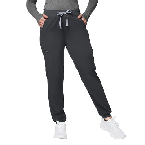 Image of Kitmaz Scrub Pants for Women - Mid Rise 4-Way Stretch Anti-Wrinkle Slim Fit Jogger Pants, Drawstring & 5 Pockets