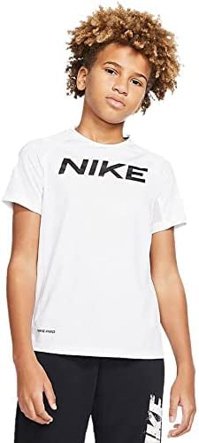 Nike Kids Boy's Pro Short Sleeve Fitted Top (Big Kids) White/Black SM (8 Big Kids)