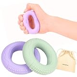 握力トレーニング ハンドグリップ 2個セット 血圧ケア 柔らかシリコン 女性 高齢者 リハビリ 筋トレ ストレス解消 軽量 携帯便利 プレゼント ギフト 収納ポーチ付 COCOFUL グリーン＆パープル