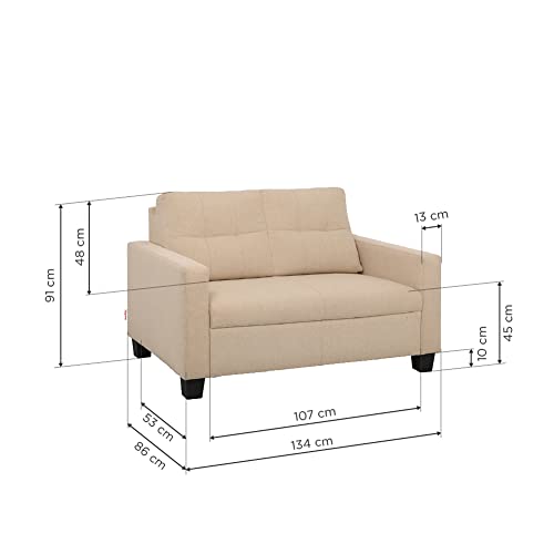 Image of Duroflex Ease - 2 Seater Sofa | Premium Fabric, High Comfort Foam, Durable Wood Frame & Easy Maintenance | 3 Year Warranty | Two Seater Sofa for Living Room - Beige