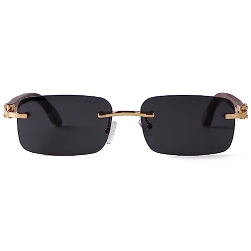 Image of VIA LEECA Rectangle Retro Rimless Sunglasses for Men Women