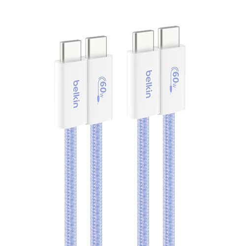 Image of Belkin Apple Certified Braided USB-C to USB-C Cable - Pack of 2 | 60W | PD Compatible | iPhone 17 /16 /15 /iPad /MacBook /Various Windows, Samsung Galaxy S25, Google Pixel 10 | 1.5M | Blue