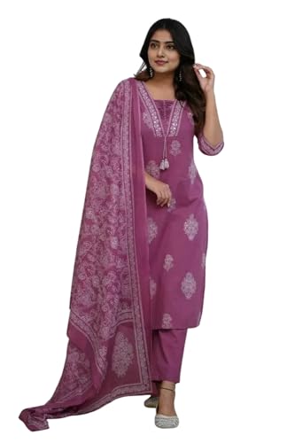 PARTHVI|Women's Pure Cotton Printed with Handwork Kurta with Pant...