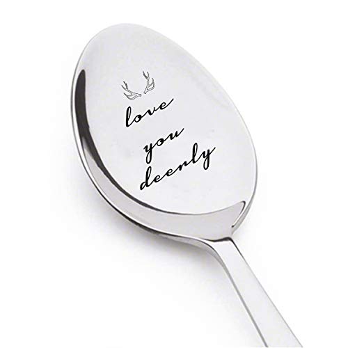 Love You Deerly Antlers Spoon - Cute Spoon - Engraved Spoon - Coffee Lover - Stainless Steel Spoon - Spoon Gift