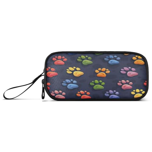 Waassud Estuche para lápices con diseño de huellas de perro arcoíris de gran capacidad, estuche para lápices, estuche estético con cremallera para organizador de oficina, Multicolor, Estuche para