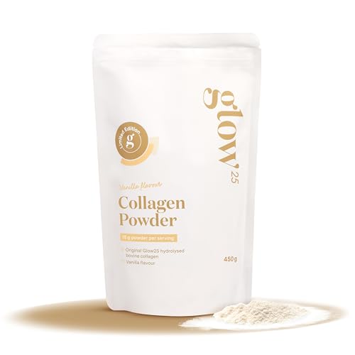 Glow25® Collagene polvere vaniglia [450 g] – L'originale – collagene idrolizzato – Peptidi tipo 1 e 3 – Solubilità perfetta - Collagen