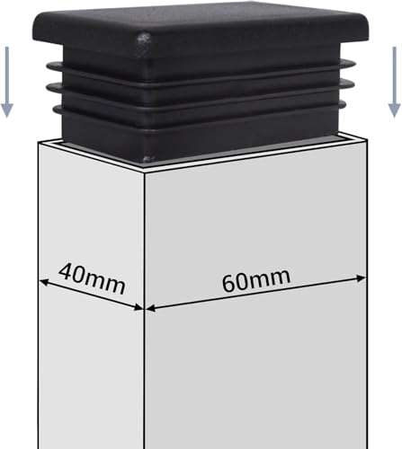Image of (Pack of 4) Rectangular Plastic Plugs 1-9 /16 inch x 2-3 /8 inch (40 x 60 mm), Matt Tube Inserts, Fence Post Caps, Jet Black RAL 9005