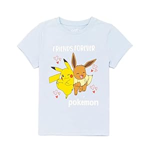 Pokemon T-Shirt Filles Enfants Pikachu Eevee Jeu Blue Top