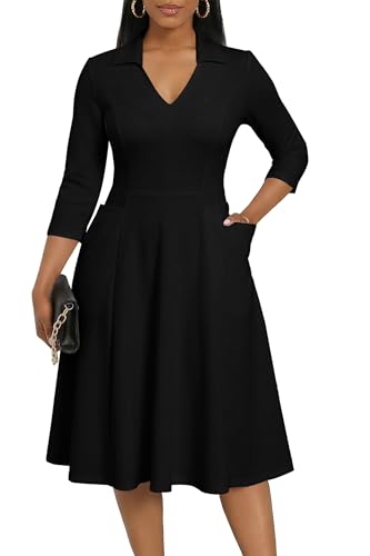 Image of FANDEE Plus Size Midi Dress for Women - Printing Summer Dresses for Wedding Guest Cocktail Party 3 /4 Sleeve V Neck(L-5XL)