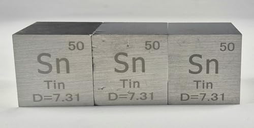 Image of 1.5 inch 38.1mm Tin Stannum Metal Cube Sn up to 99.9% Pure Periodic Table Element Engraved Density Collection Science Education Display Block Cube + Acrylic Case Box - 1PC