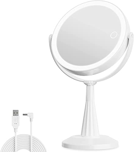 Makeup Mirror With Lights, 7.8" Double Sided Lighted Makeup Mirror With Magnification 7X, 3 Light Colors, 360° Rotation, 48 Led Dimmable Vanity Make Up Mirror For Tabletop #TOP3
