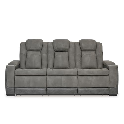 Signature Design by Ashley Next-Gen DuraPella Modern Faux Leather Power Reclining Sofa with Adjustable Headrest, Gray