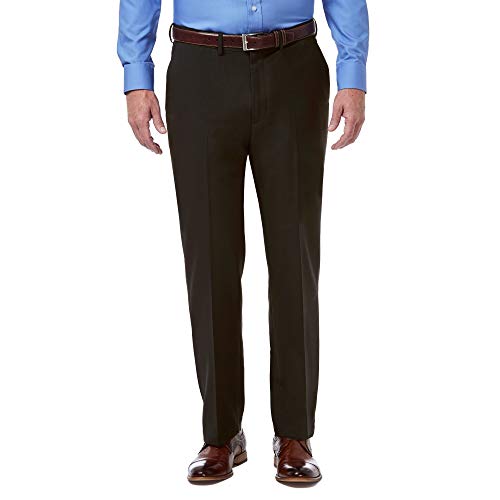 Haggar Men's Premium Comfort Classic Fit Flat Front Expandable Waist Pant, Dark Chocolate, 42Wx29L