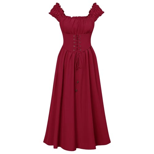 Vestidos midi para mujer, corsé, renacentista, con bolsillo, sin mangas, vestido de Halloween, vintage, elegante, cómodo, casual, disfraces de Halloween, rosso, S