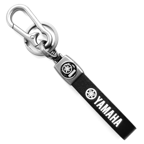 Image of Yaa Catchy Premium Leather Keychain Metal Hook Compatible with YAMAHA Durable Faux Leather Brown Strap with Heavy-Duty Alloy Clip Stylish Bike & Car Key Holder for Yamaha Lovers