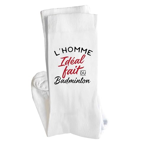 Otshirt - Chaussettes L’homme idéal fait du badminton | Socks | Taille 41-45 | Idée Chaussettes Personnalisées Cadeau Fête Original Famille Travail Départ Collègue Retraite Noël.