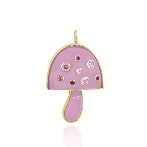 14k Yellow Gold Plated Rose Quartz Mushroom Pendant, Magic Mushroom Pendant, Gemstone Mushroom...
