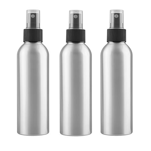 3PCS 150ML 0.5oz flacons vaporisateurs vides en aluminium argenté avec tête de pulvérisation noire - Pulvérisateur à brume fine - Pour maquillage, eau,...