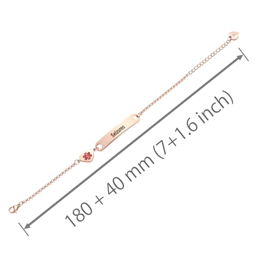 NARTGO Rose Gold Heart Medical Alert ID Bracelet for Women Emergency First Aid Health Alert Stainless Steel Adjustable Chain Bracelets2