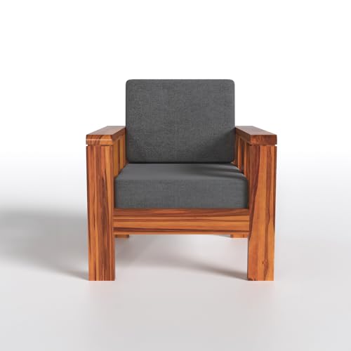 Image of Wooden Sofa Set for Living Room, Office | Solid Wood 5 Seater Sofa with Cushion, 3+1+1 Sofa Set in Natural Teak Finish
