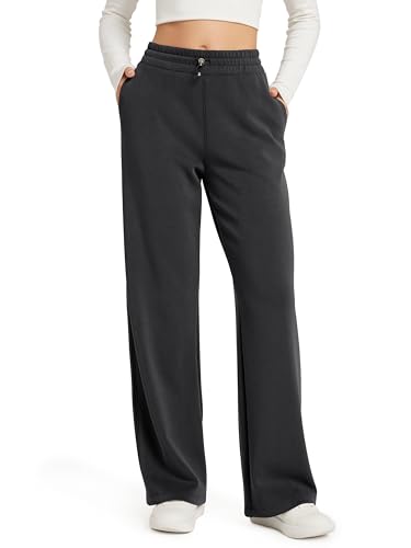 ODODOS Women's Modal Soft Wide Leg Pants with Pockets Adjustable Shockcord High Waist Casual Lounge Pants-27 Inseam, Black, Medium