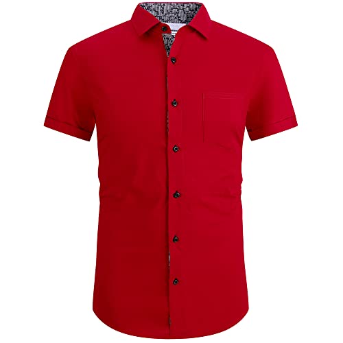 Esabel.C Mens Short Sleeve Dress Shirts 4-Way Stretch Regular Fit Stretch Wrinkle-Free Casual Button Down Shirts