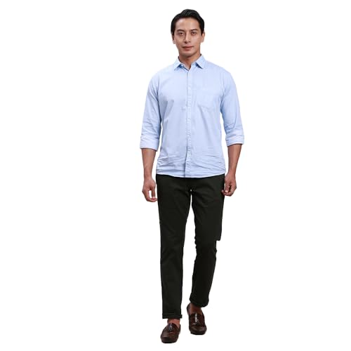 Image of Parx Men's Cotton Blend Solid Pattern Low Rise Tapered Fit Flat Front Casual Trouser