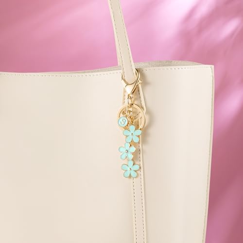 SELOVO Backpack Accessories Cute Flower Blue Keychain Letter J - Thumbnail 3