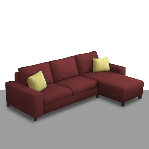 Image of Orland 4 Seater RHS L Shape Sofa Set for Living Room | Color - Maroon | Premium Fabric Sofa