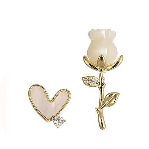 Boucles d'oreilles asymétriques cœur tulipe blanche bijou tendance
