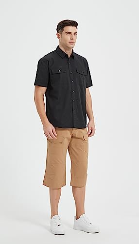 Tronjori Men's Short Sleeve Button Down Casual Woven Shirt Two Chest Pockets2