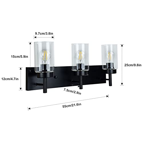 Image of DLLT Wall Light Fixture, Vintage Bathroom Vanity Light with 3 Clear Glass Shade, Wall Sconces Lamp for Powder Room, Hallway, Kitchen, Mirror, Laundry Room (E26 Base)