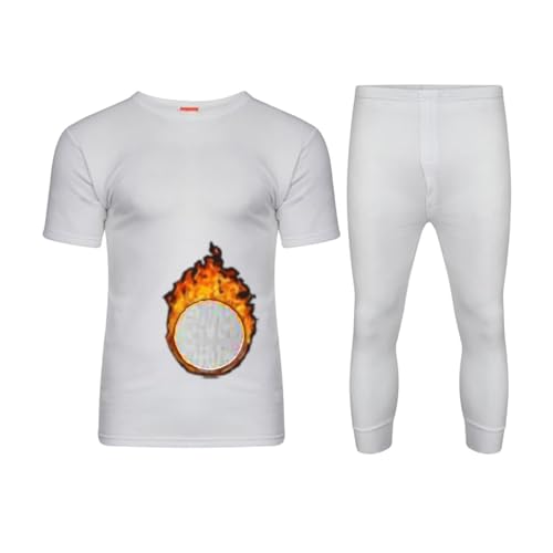 VEARZ® Men Thermals Underwear Long Johns Trouser Winter Baselayer Bottoms Warm Vest T-Shirt Top Full Set Body Warmer For Mens Plus Size S-2XL White-Short Sleeve-XL