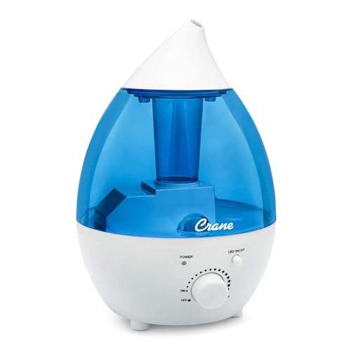 Crane Personal Ultrasonic Cool Mist Humidifier for Kids Bedroom, Adjustable Mist, Filter-Free, Auto Shut-Off, Nursery, Office Humidifier