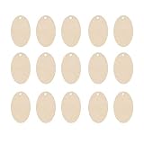 Happyyami 50pcs Unfinished Wooden Tags Hanging Blank Wood Slices Oval Shape Wood Embellishments for