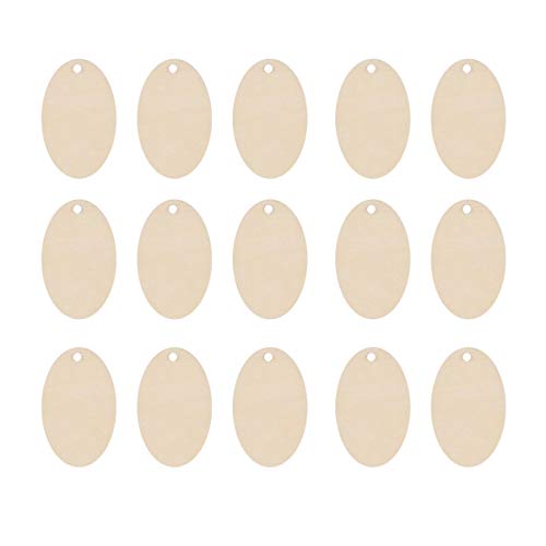 Happyyami 50Pcs Unfinished Wooden Tags Hanging Blank Wood Slices Oval Shape Wood Embellishments For Diy Scrapbooking Easter Wedding Crafts Without Rope #TOP13