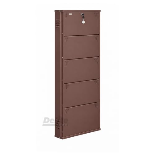 Image of DELITE KOM AIRO 24 inch 5 Shelf Metal Shoe Rack Wall Mounted for Home with Lock | Air-Vent Designer Panels Keep Shoes Odour-Free | Holds 15 Shoes or 25 Slipper Pairs | 1Yr Warranty | 67x24x5 Coffee | DIY