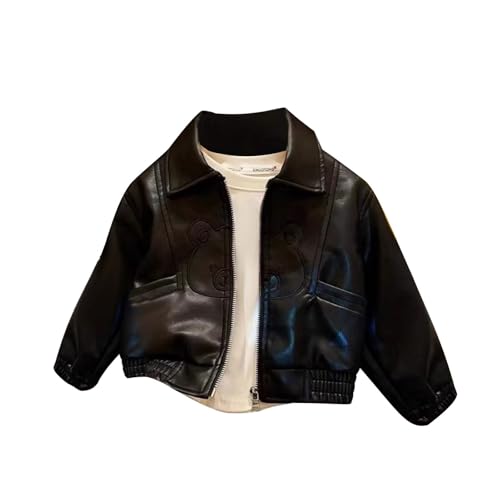 Toddler Boys Girls Leather Jacket, Kids Zip Up Lapel Collar Motorcycle Biker Leather Coats with Pockets 1-11 Years