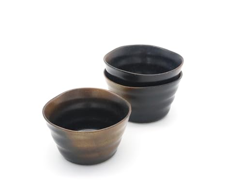 美濃焼 和風カフェシリーズ ほのか 【小鉢】 大 黒吹き 3点組(サイズ:H5.3×W9.3×D9.3cm)