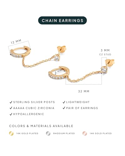 PAVOI 14K チェーンイヤリング (シングル ホワイトゴールド ), ホワイトゴールド, キュービックジルコニア