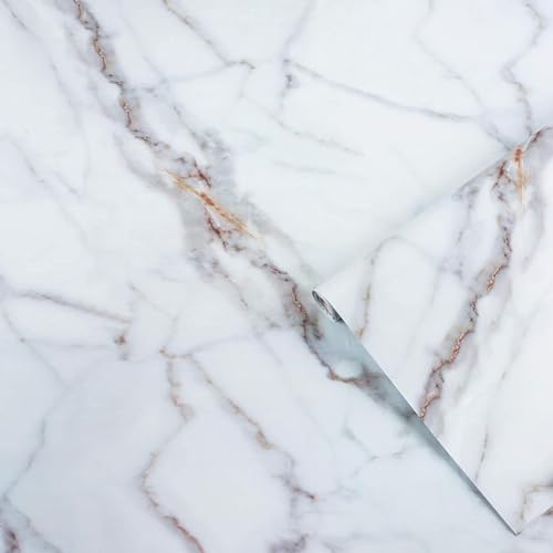 Image of VOLITO Self Adhesive Marble Wallpaper Kitchen Wallpaper Oil Proof & Waterproof Wallpaper for Cabinet Makeover, Almirah, Plastic & Tabletop, Wardrobe (60x200cm) (V-White Gold)