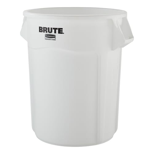 Image of Rubbermaid Commercial Products BRUTE Heavy-Duty Round Vented Trash Can Without Lid, 55-Gallon, White, for Landscapers /Construction /Restaurant /Stadium /Back of House /Office /Warehouse /Home