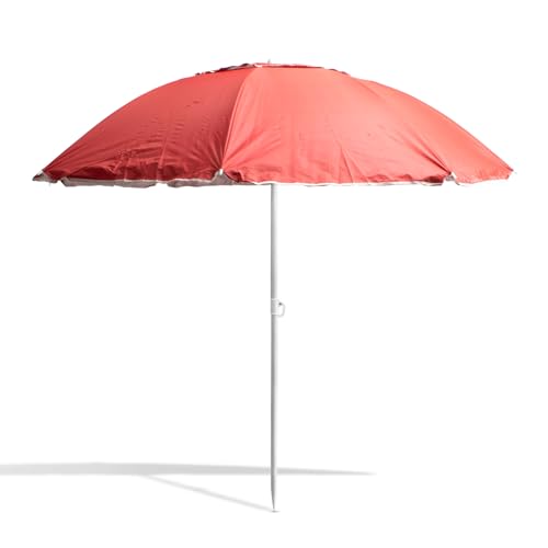 THE SECRET HOME - Sombrilla de Playa con Protección UV 50+ - Ø240 cm - Rojo - Parasol Inclinable de Poliéster y Metal - Incluye Bolsa de Transporte – Ideal para Viajes y Camping