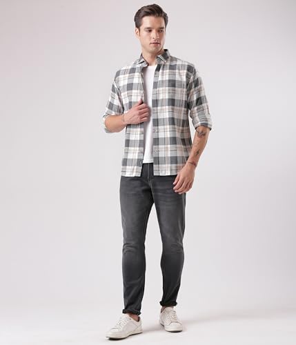 Image of TURMS Men's Casual Checks Shirts, Odor Control, Moisture Wicking, Button Down Collar, Cool Tech Cotton Fabric, Tailored Fit, Full Sleeve