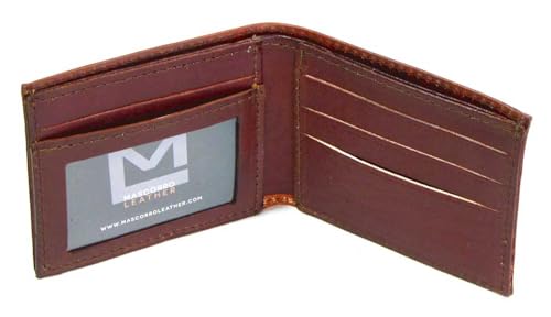 Mascorro Men's Open Eagle Slim Billfold Leather Wallet - Antique Finish Brown2