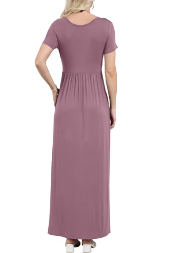 Image of EUOVMY Women's Short Sleeve Loose Plain Maxi Dresses Casual Vacation Long Dresses with Pockets