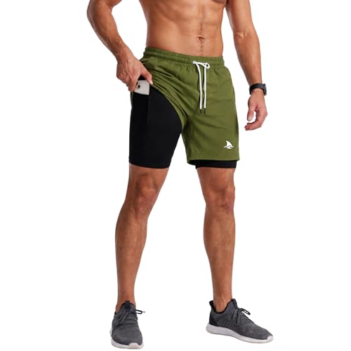 Image of BOLDSHARK Men's 2 in 1 Active Dual Shorts with Inner Tights Layer | Double Layer Short for Running, Gym & Sports