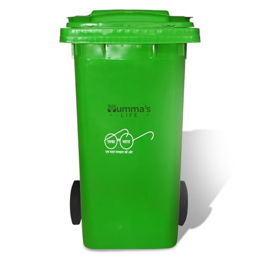 Image of Mumma's LIFE Plastic Manual-Lift 120 Ltr Wheel Garbage Dustbin with Lid & Wheels (Green)