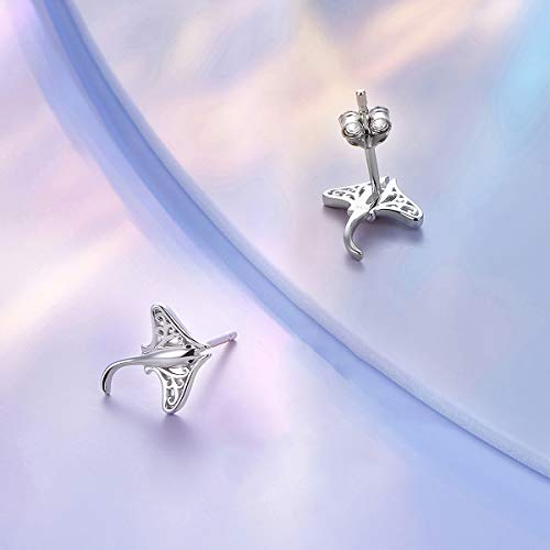 Stingray Stud Earrings Sterling Silver Manta Ray Fish Sea Animal Jewelry Gift For Sea Lover Women #TOP1